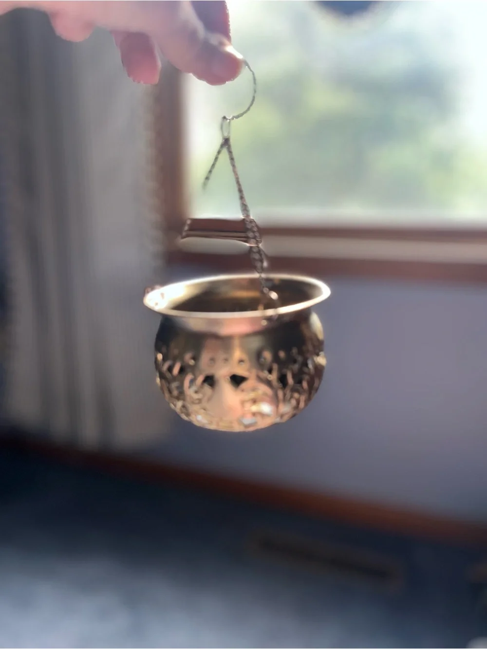 Hanging Decorative Metal Lantern / incense burner- Antique brass
